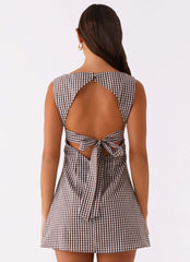 Lotus Tie Back Mini Dress - Chocolate Gingham