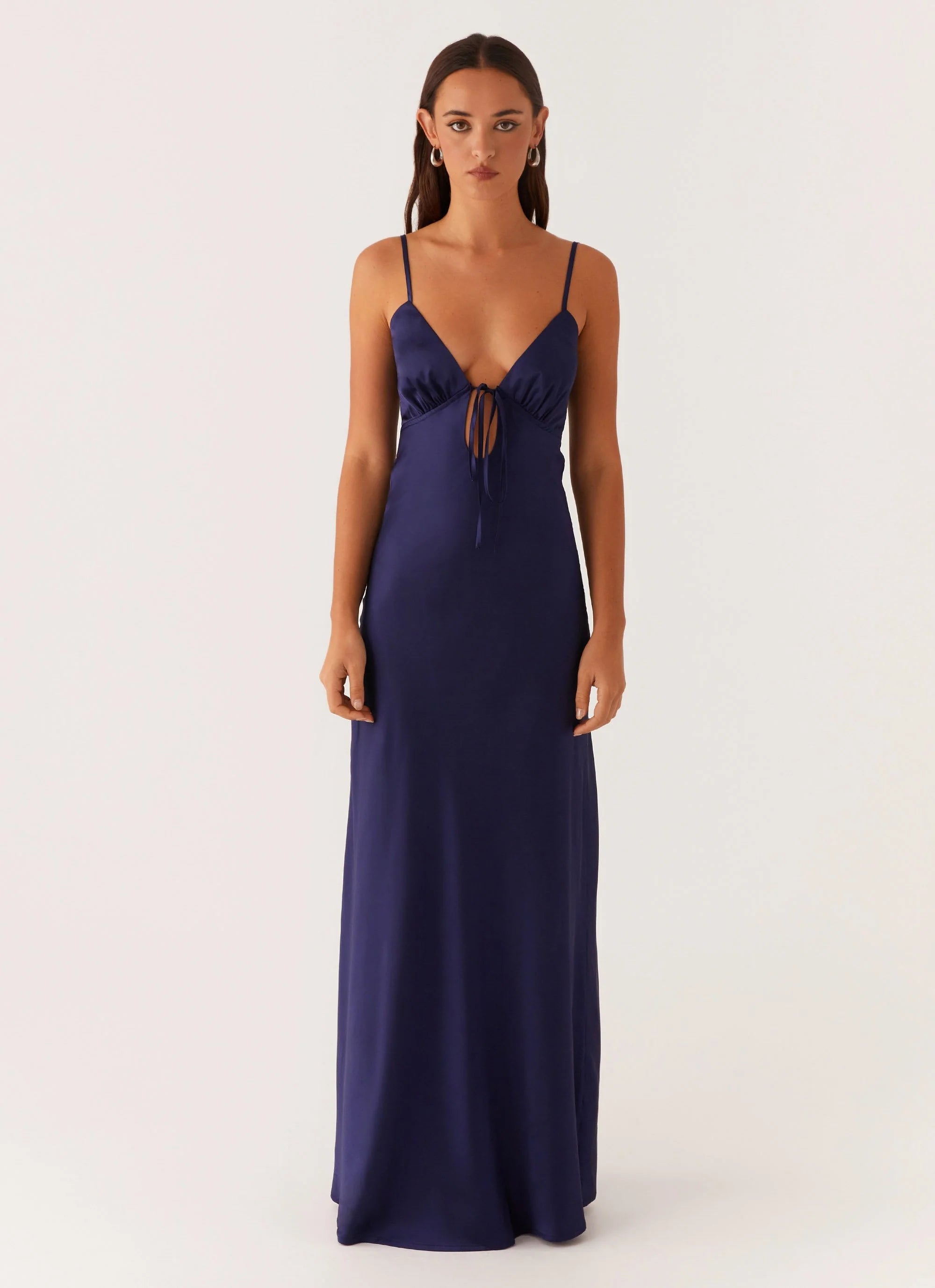 Flora Satin Maxi Dress - Navy