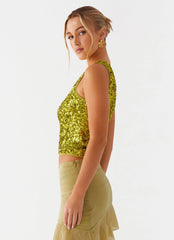 After Midnight Sequin Racer Top - Olive