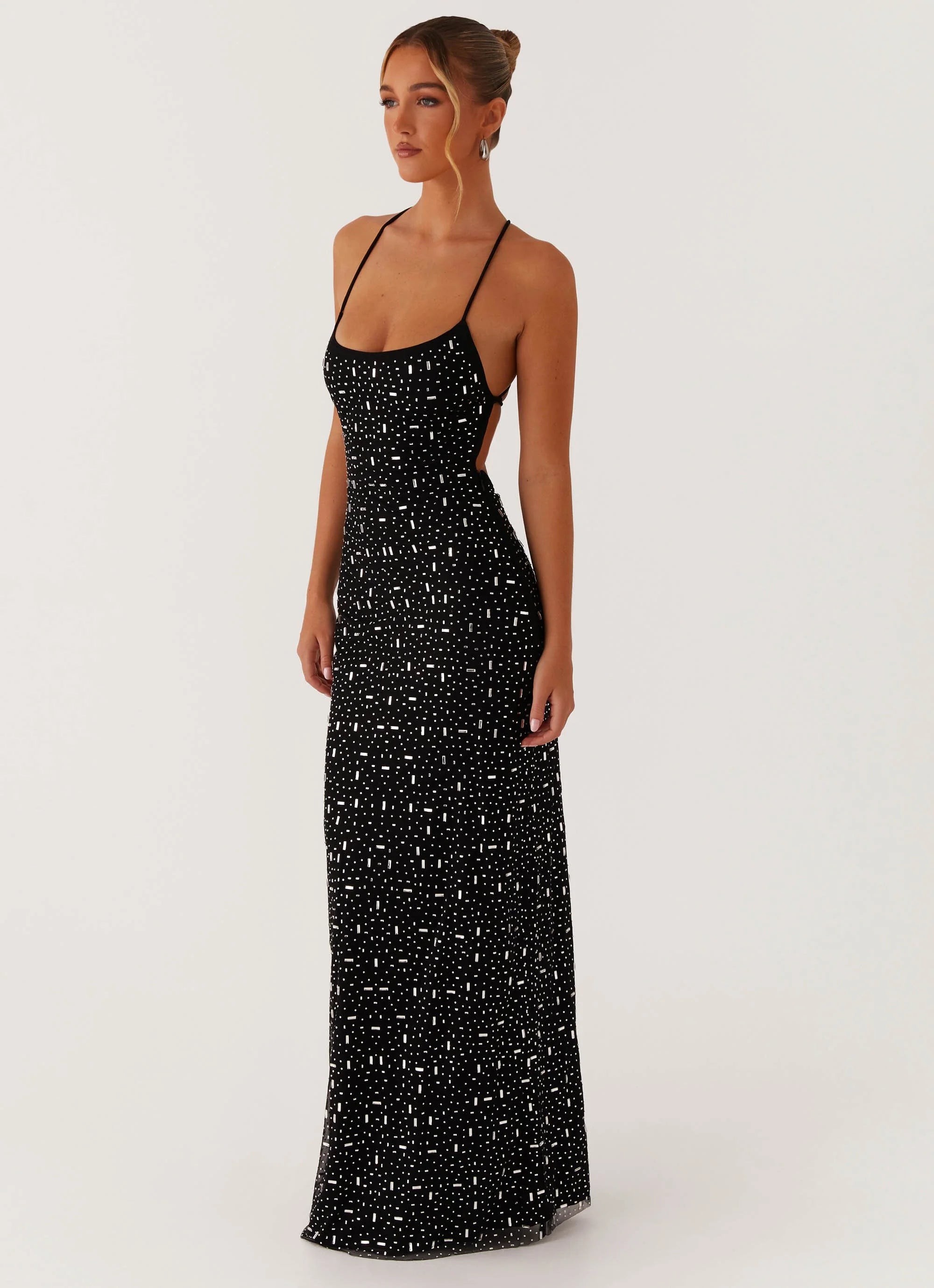 Cressida Rhinestone Mesh Maxi Dress - Black