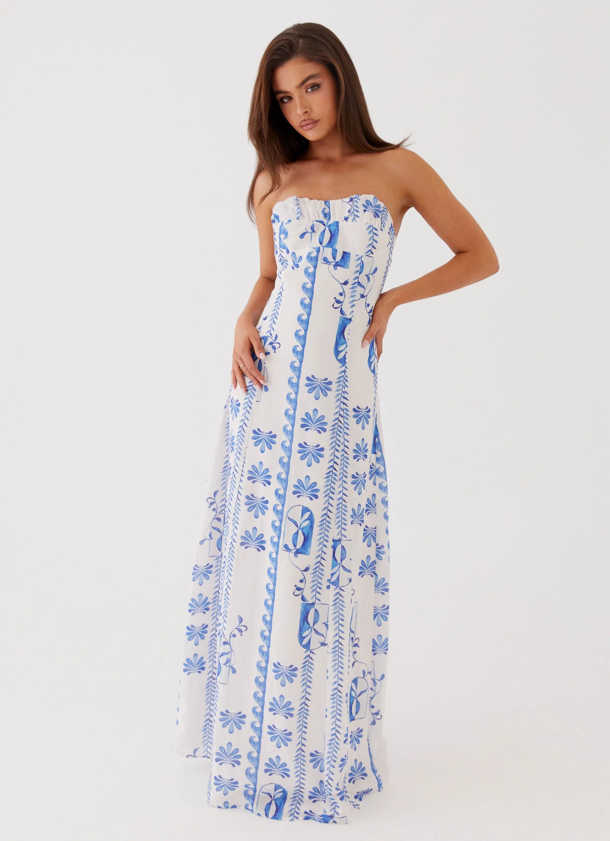 Tayla Linen Maxi Dress - Floral Wave