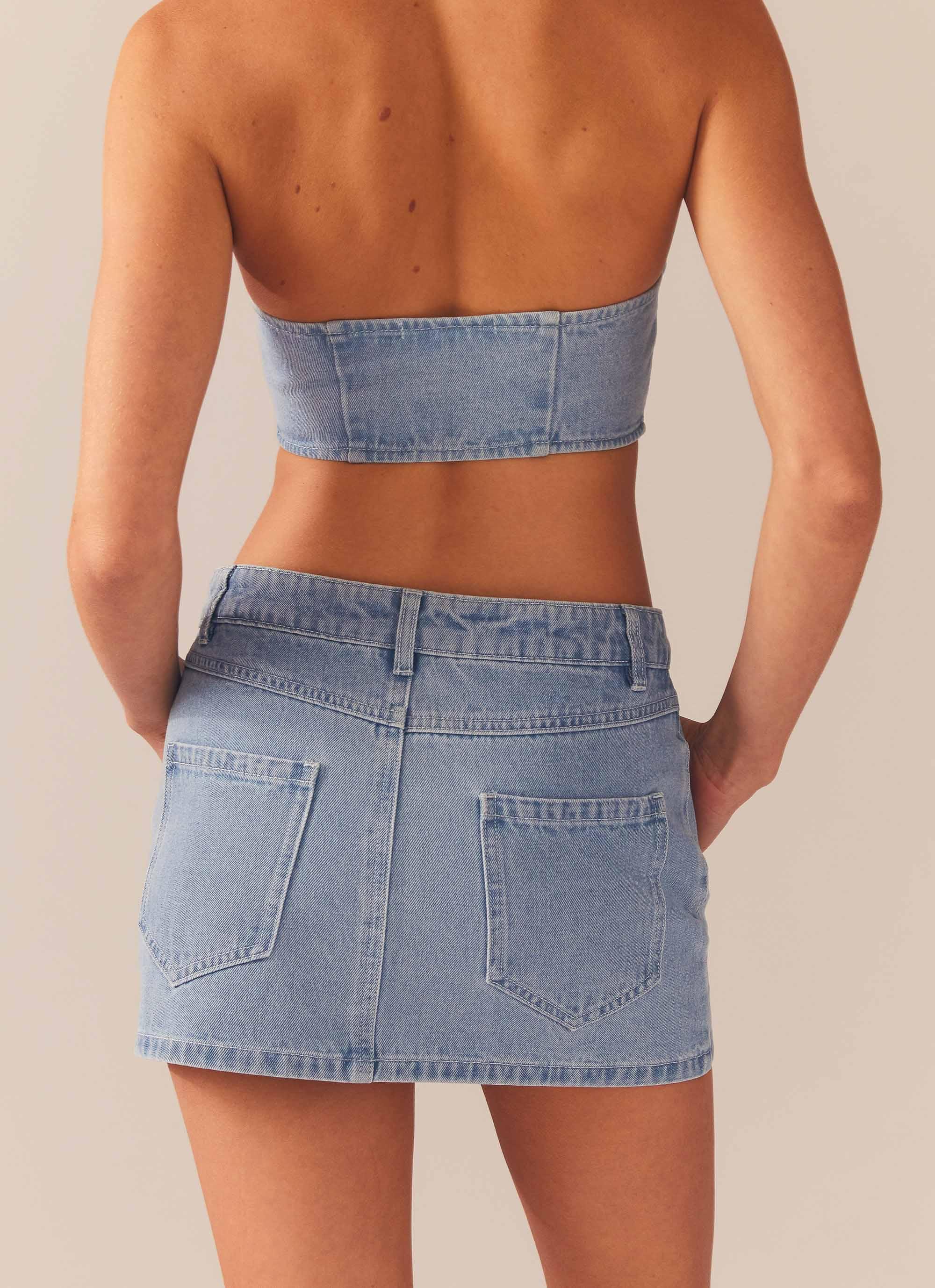 Giddy Up Denim Mini Skirt - Subdued Blue