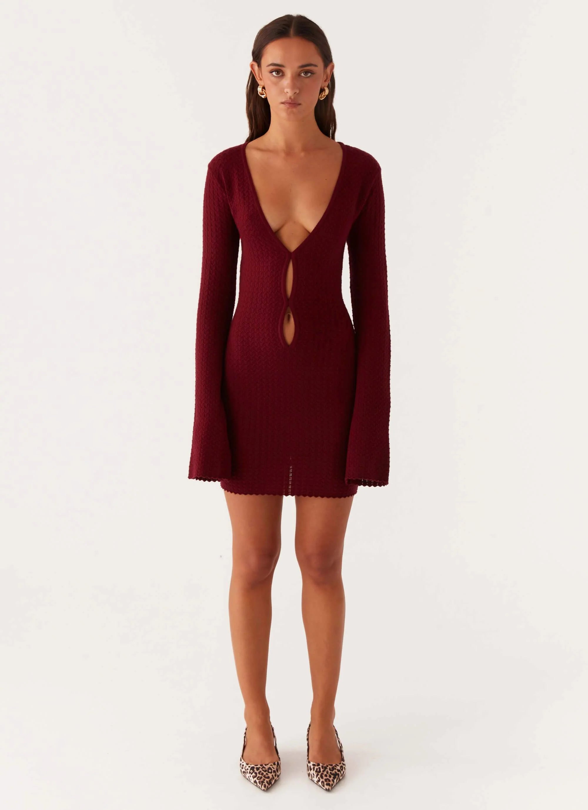 Lavelle Knit Mini Dress - Maroon