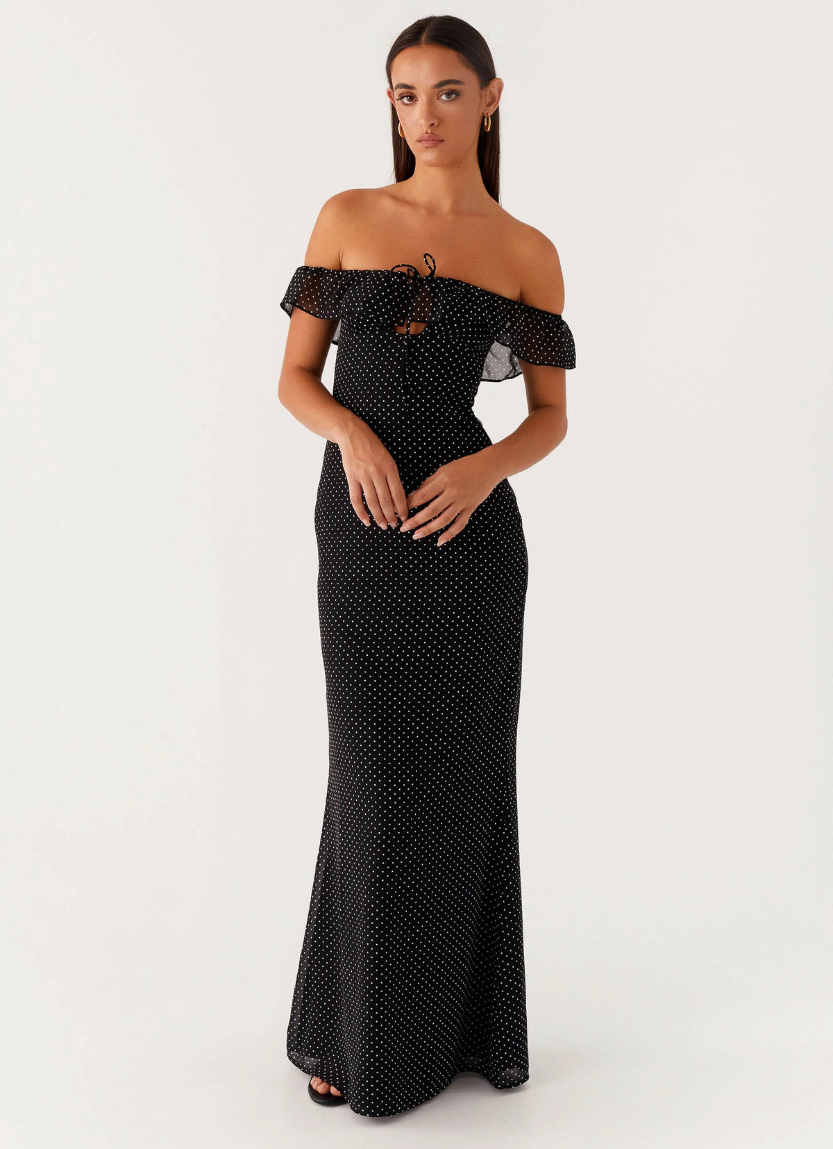 Scarlet Cherry Maxi Dress - Black Polka Dot