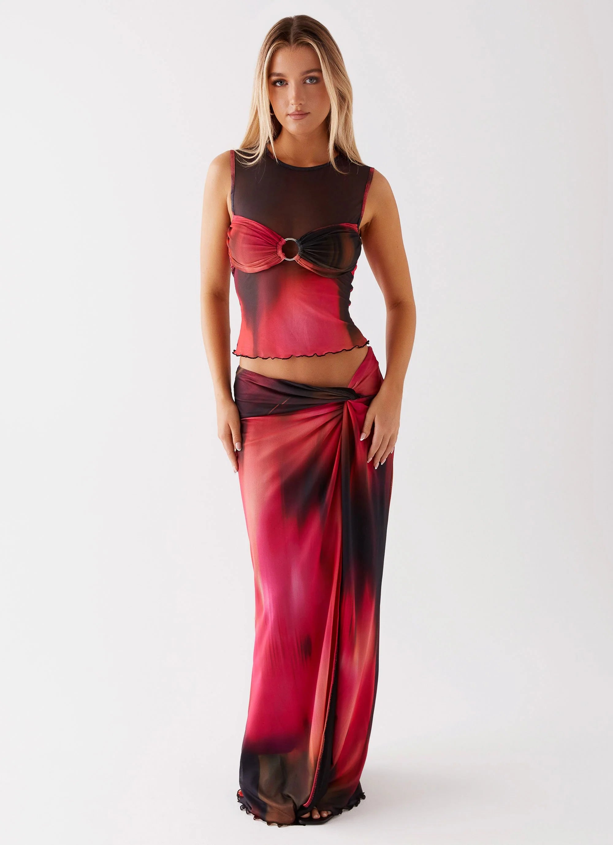 Caprise Maxi Skirt - Pink Print