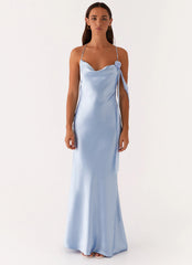 Too Sweet Satin Maxi Dress - Blue