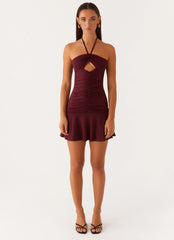 Katrina Halterneck Mini Dress - Deep Maroon