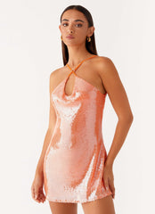 Radiant Energy Cowl Back Mini Dress - Orange