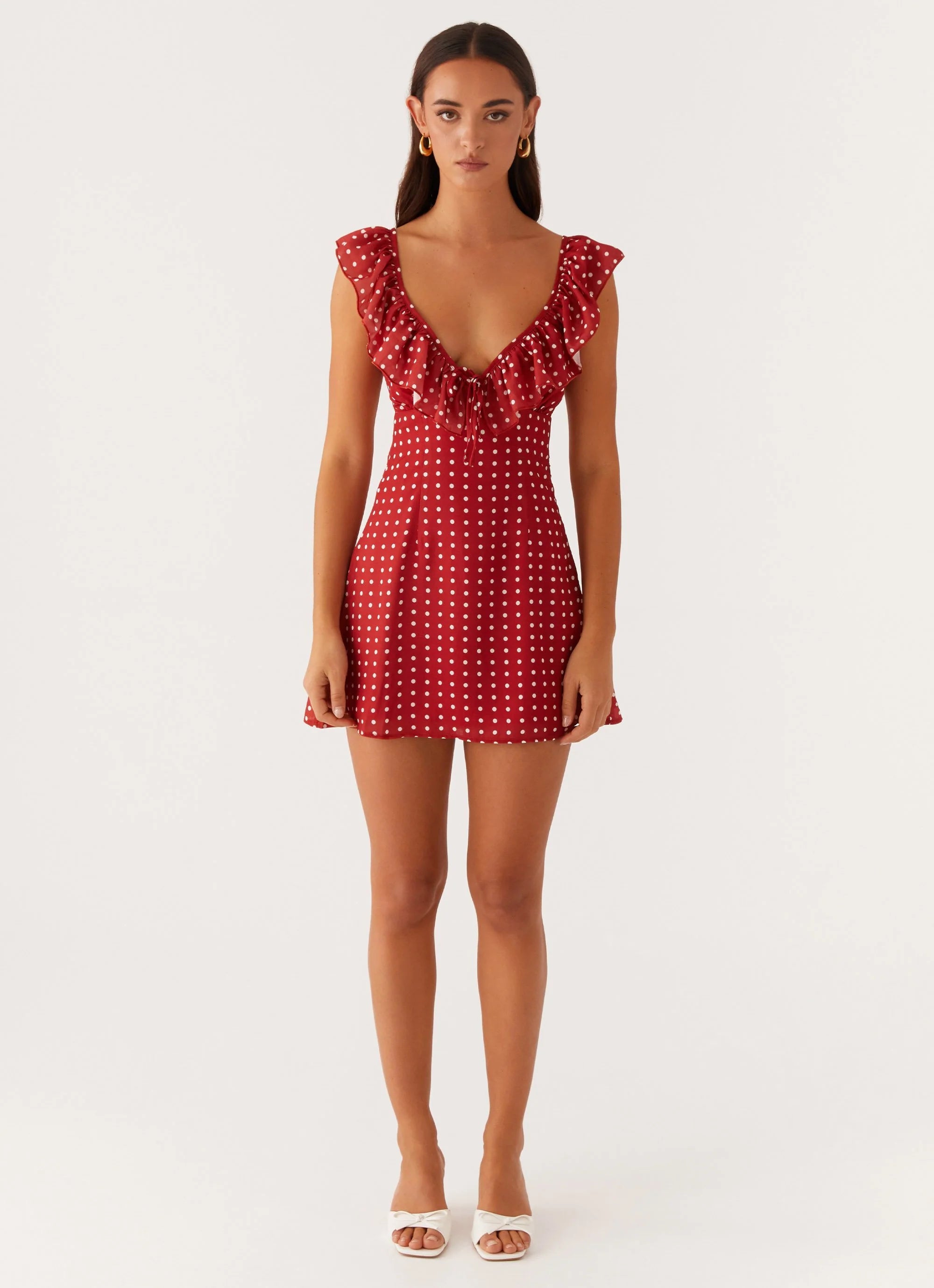 Adrina Ruffle Mini Dress - Red Polka Dot