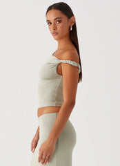 Solace Soul Twist Shoulder Top - Sage