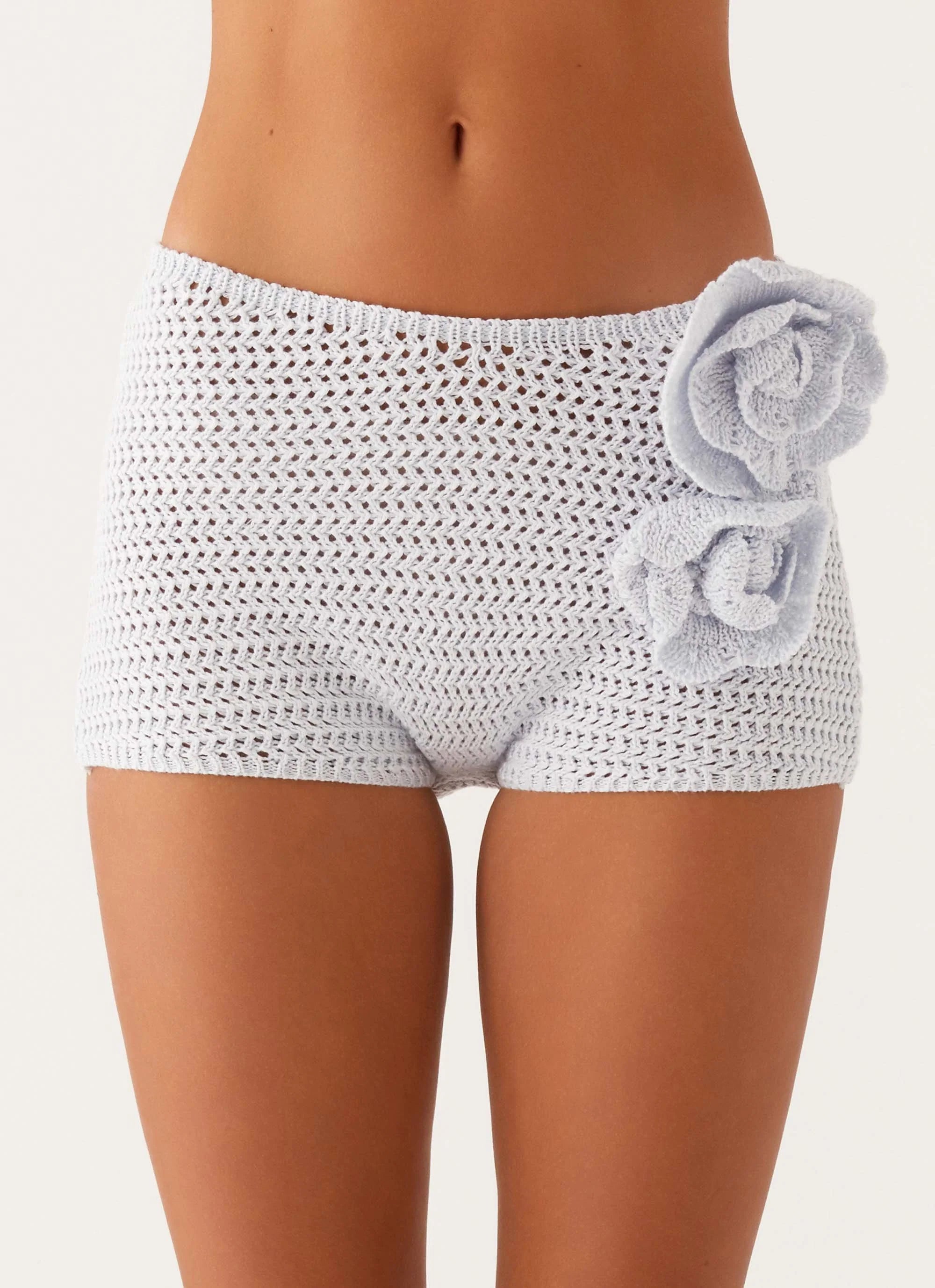 Maia Rose Crochet Mini Shorts - Baby Blue