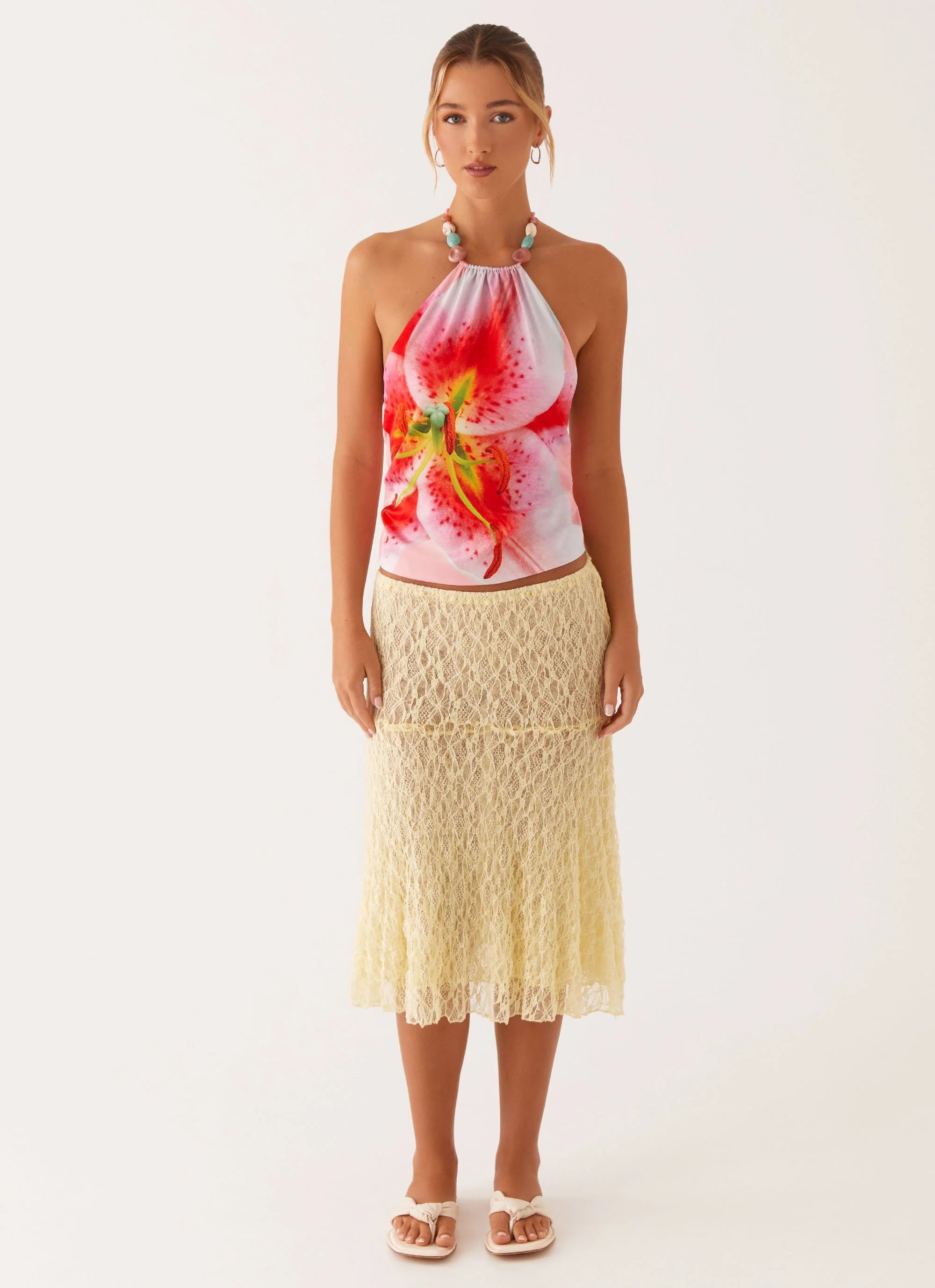 Dalila Beaded Tie Back Top - Pink Lily