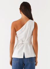 Jordy Linen Pocket Vest - White