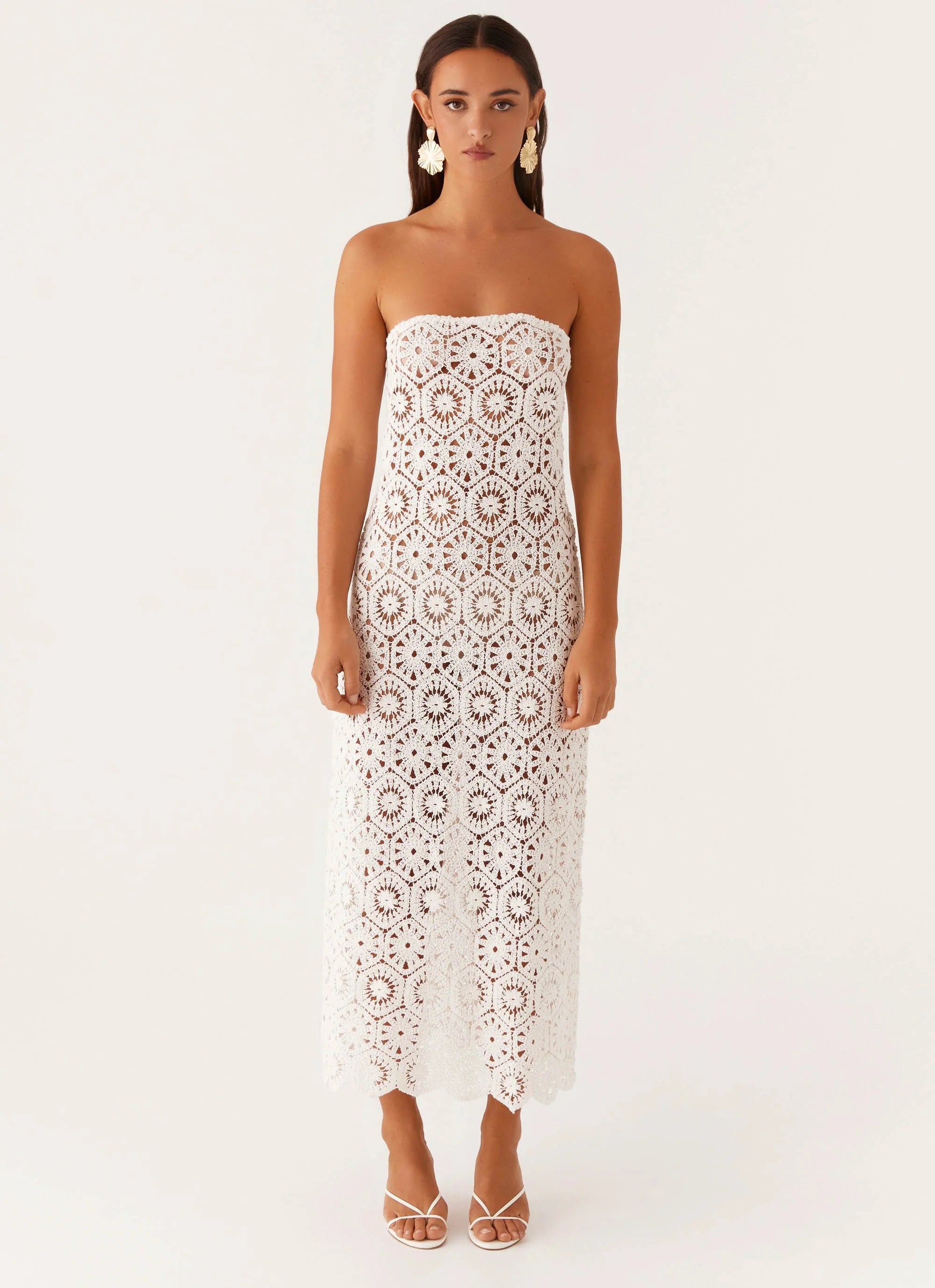 Kingsly Crochet Maxi Dress - White