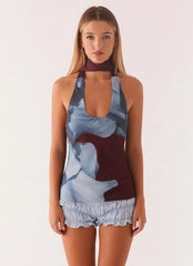 Catarina Halter Top - Maroon Print