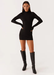 Raven Long Sleeve Mini Dress - Black