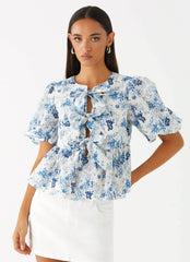 Western Wind Tie Top - Serene Sky Floral