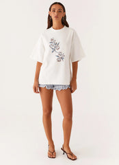 Born To Have Fun Oversized Graphic Tee - Blue Floral