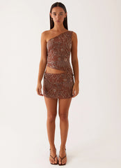 Through The Night One Shoulder Mini Dress - Chocolate