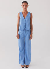 Cloud Dancer Linen Vest Top - Sea Breeze