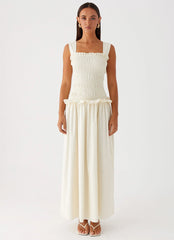 Deana Shirred Maxi Dress - White