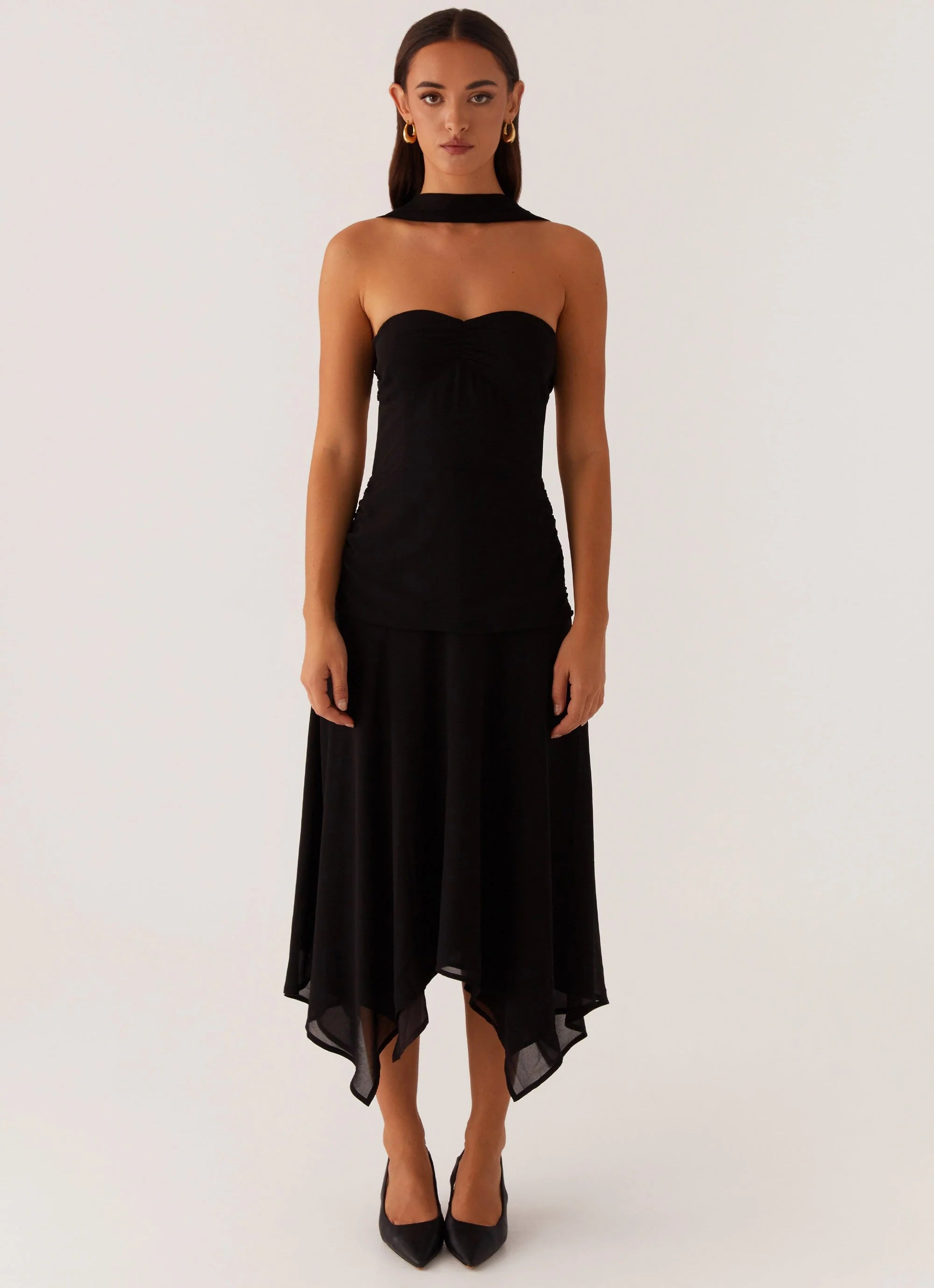 Leto Chiffon Midi Dress - Black