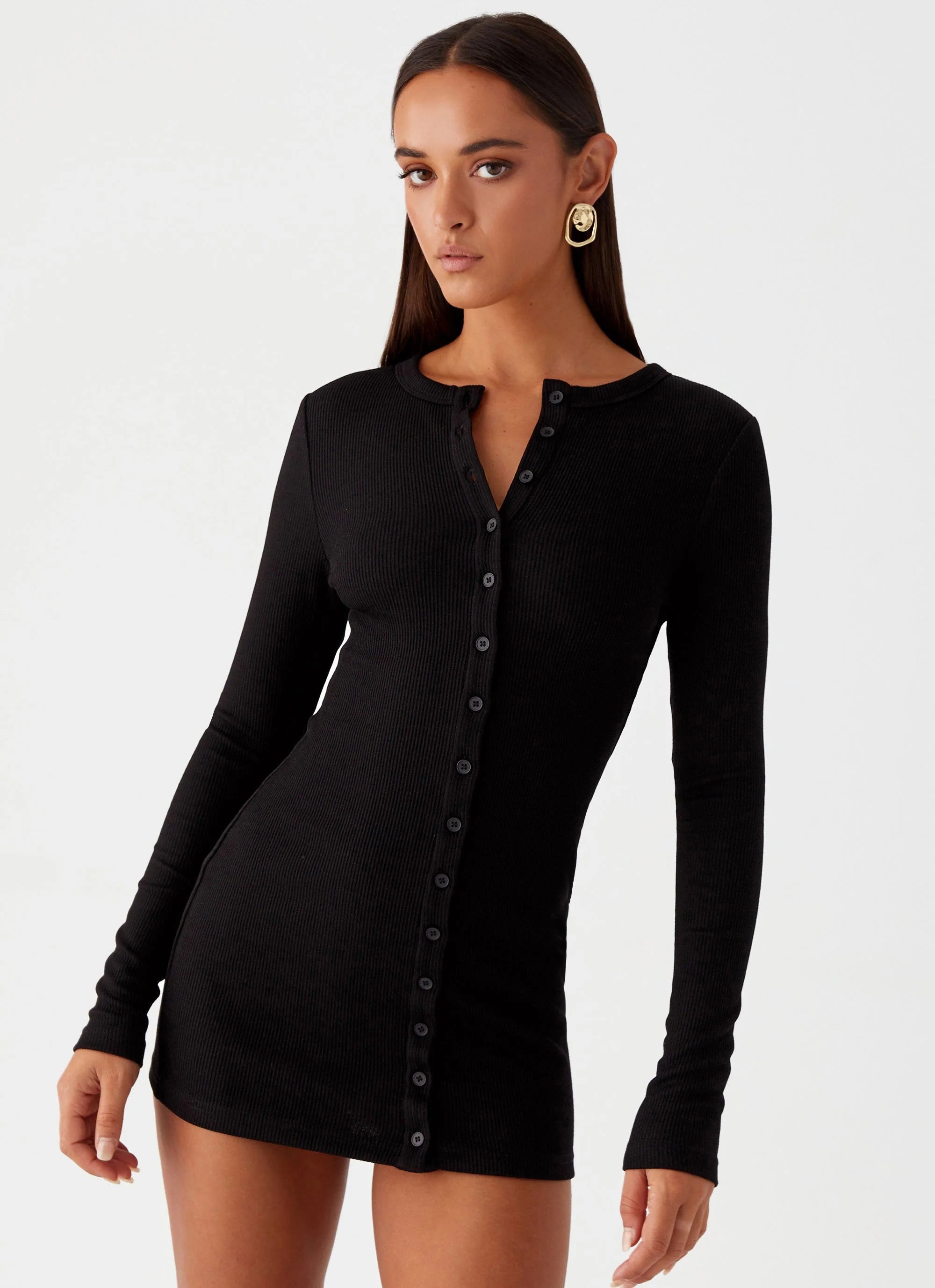 Ailee Long Sleeve Mini Dress - Black