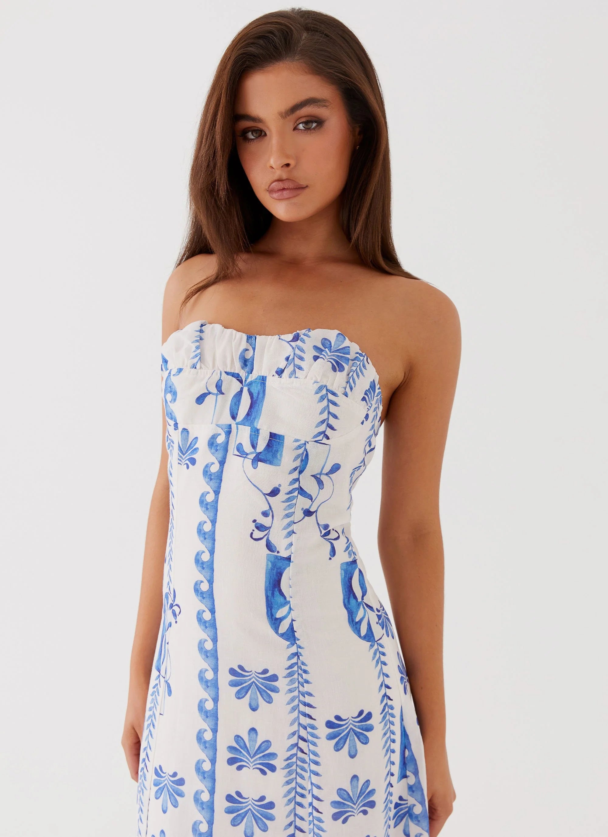 Tayla Linen Maxi Dress - Floral Wave