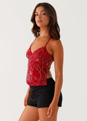 Kamilla Sequin Cami Top - Red