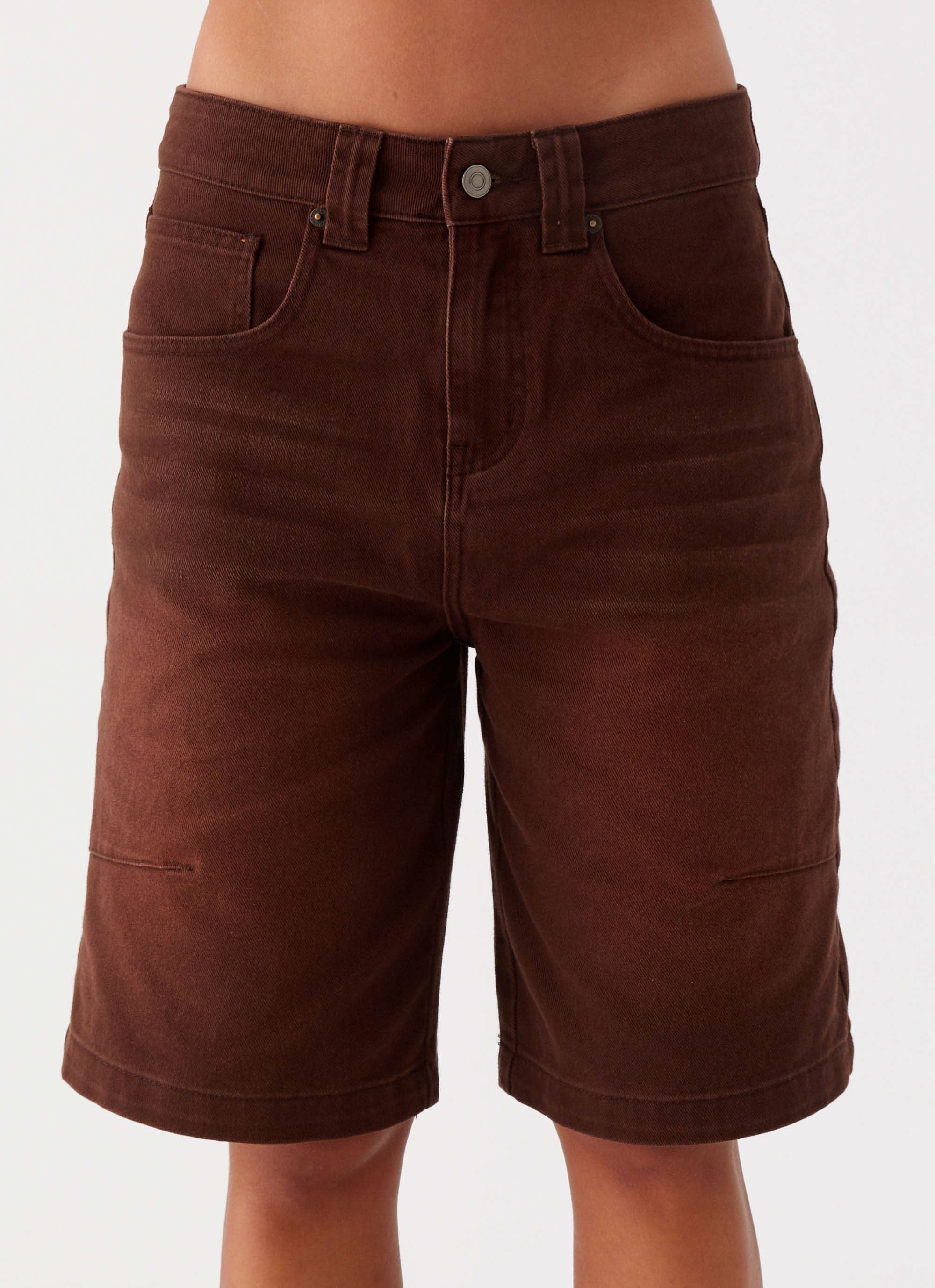 Heading South Denim Jorts - Brown