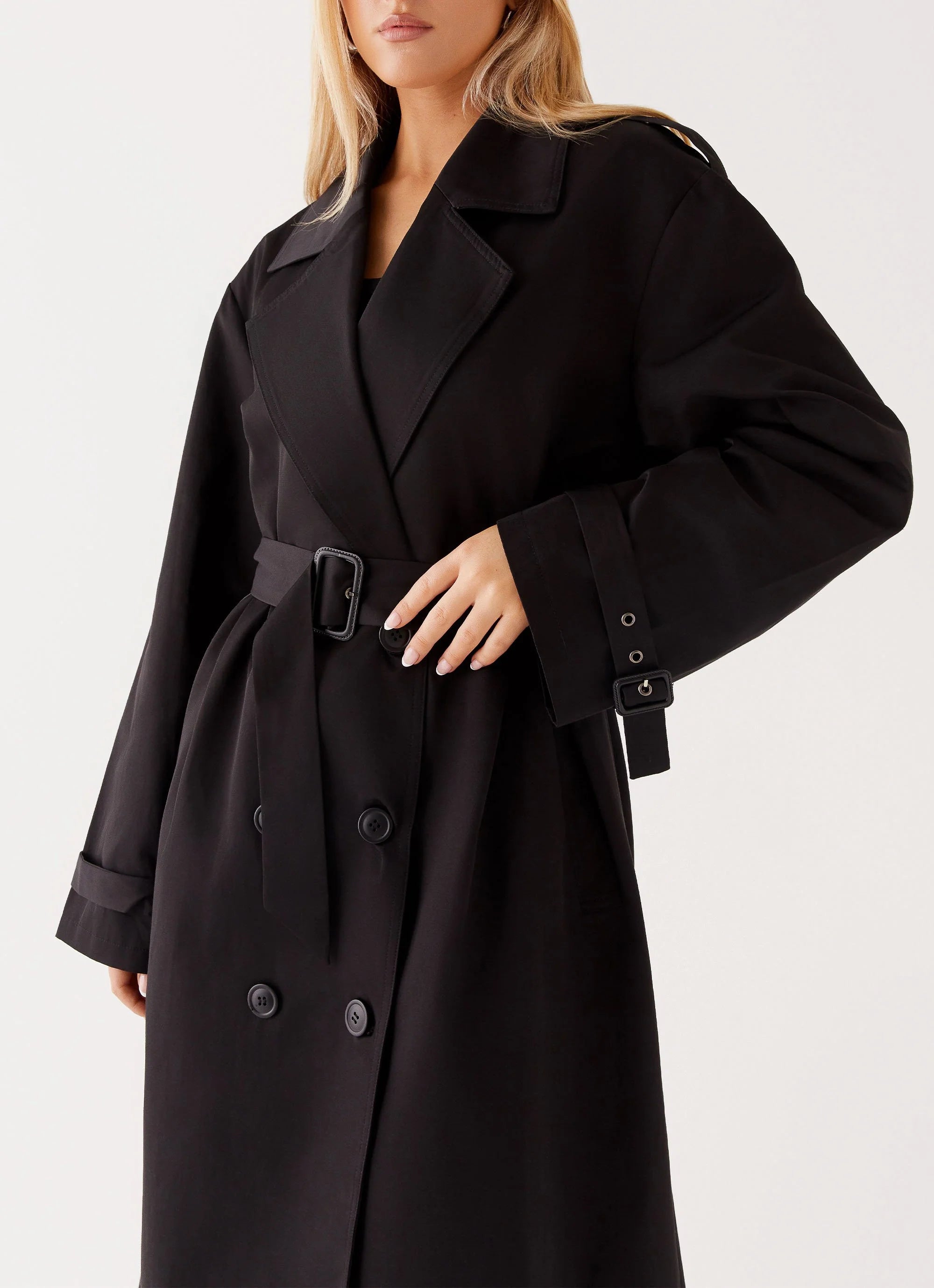 Frenchy Oversized Trench Coat - Black