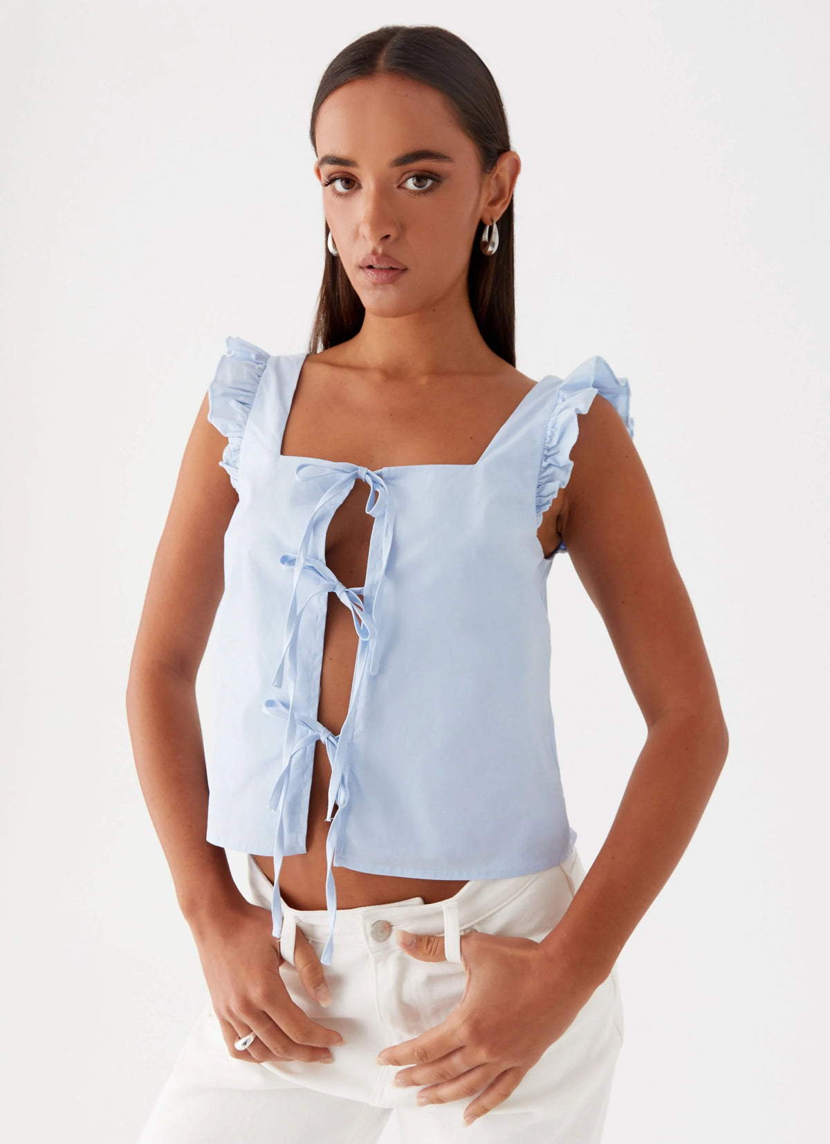 Kiani Tie Front Top - Blue