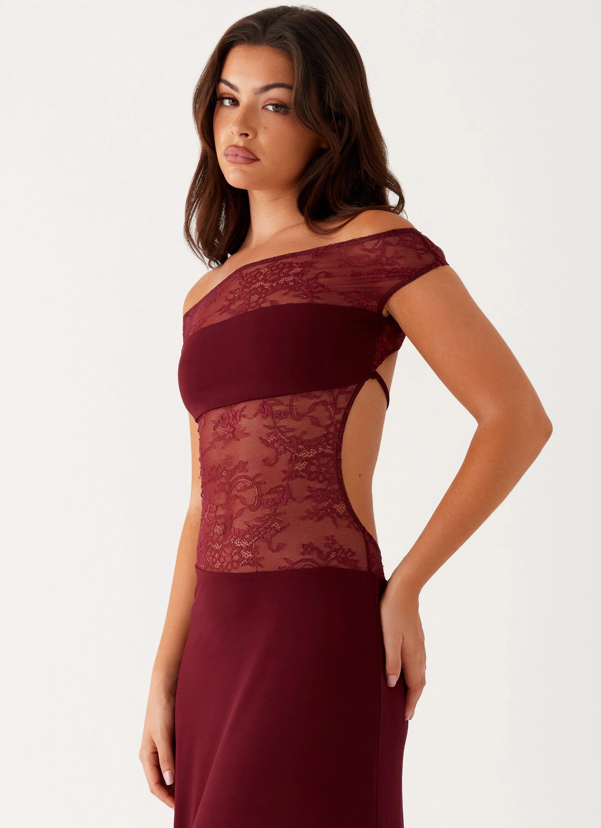 Francoise Lace Midi Dress - Burgundy