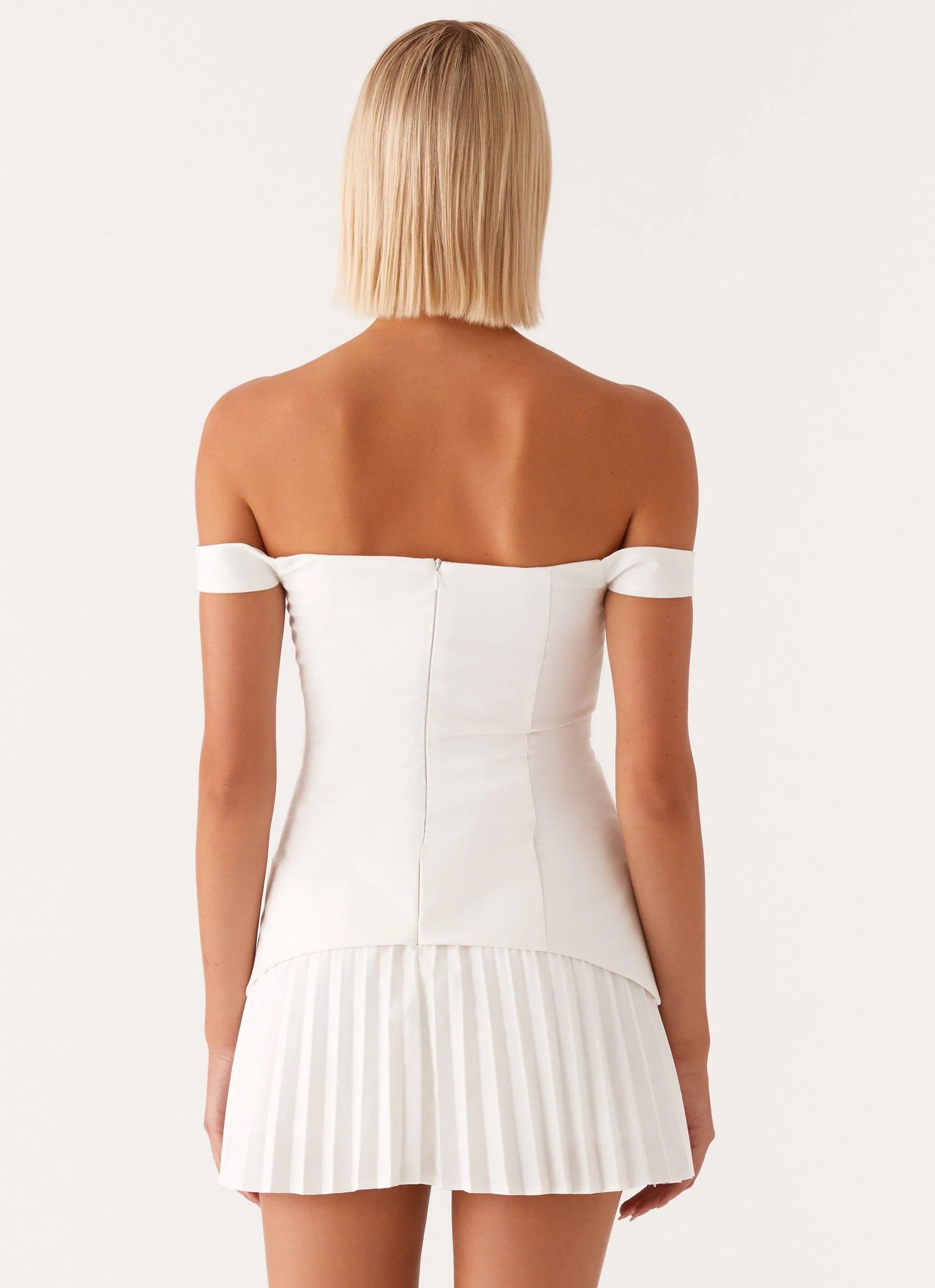 Twisted Skies Off Shoulder Mini Dress - Off White