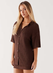 Nylah Oversized Crochet Shirt - Chocolate