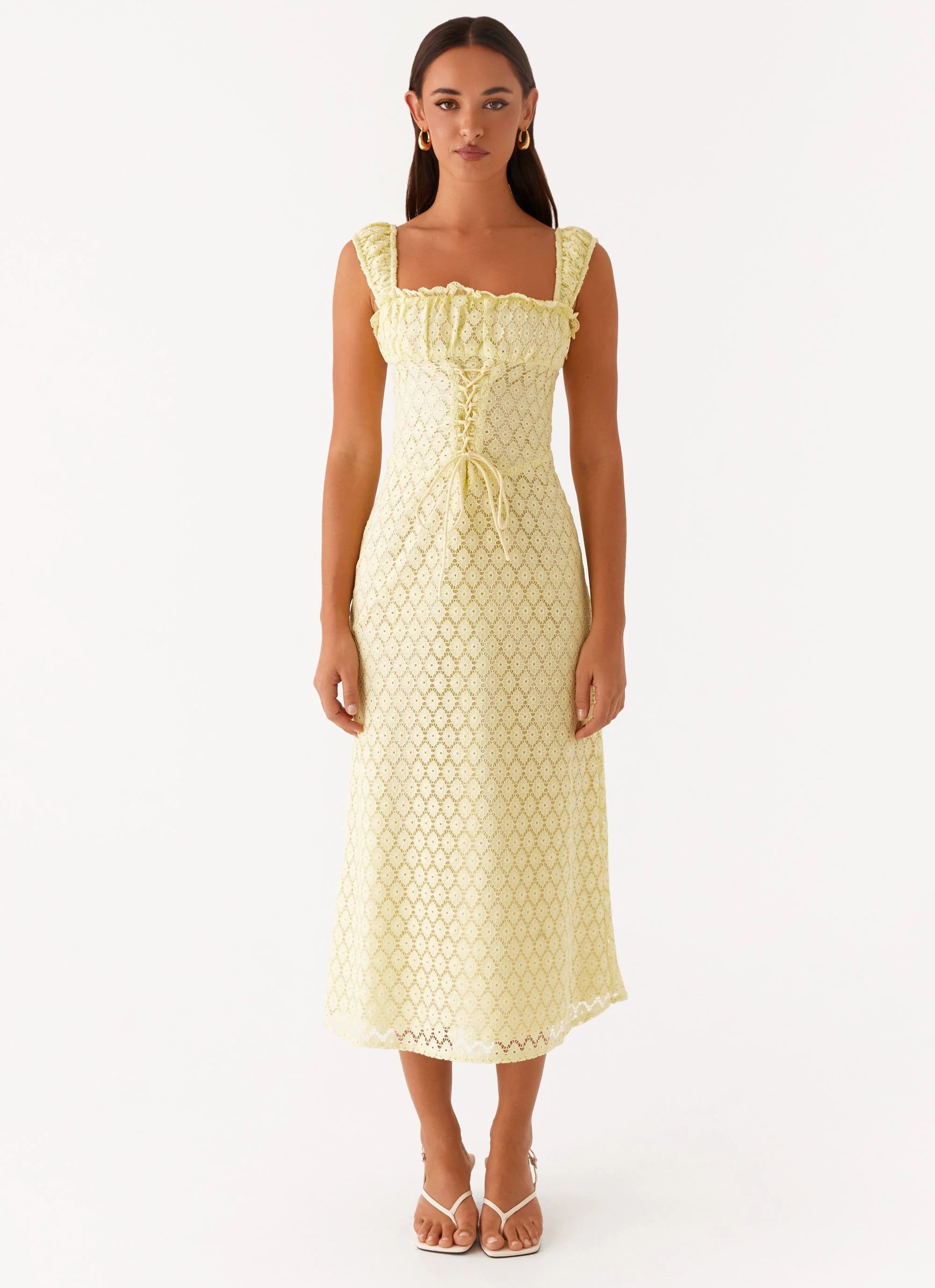 Keziah Tie Front Midi Dress - Lemon