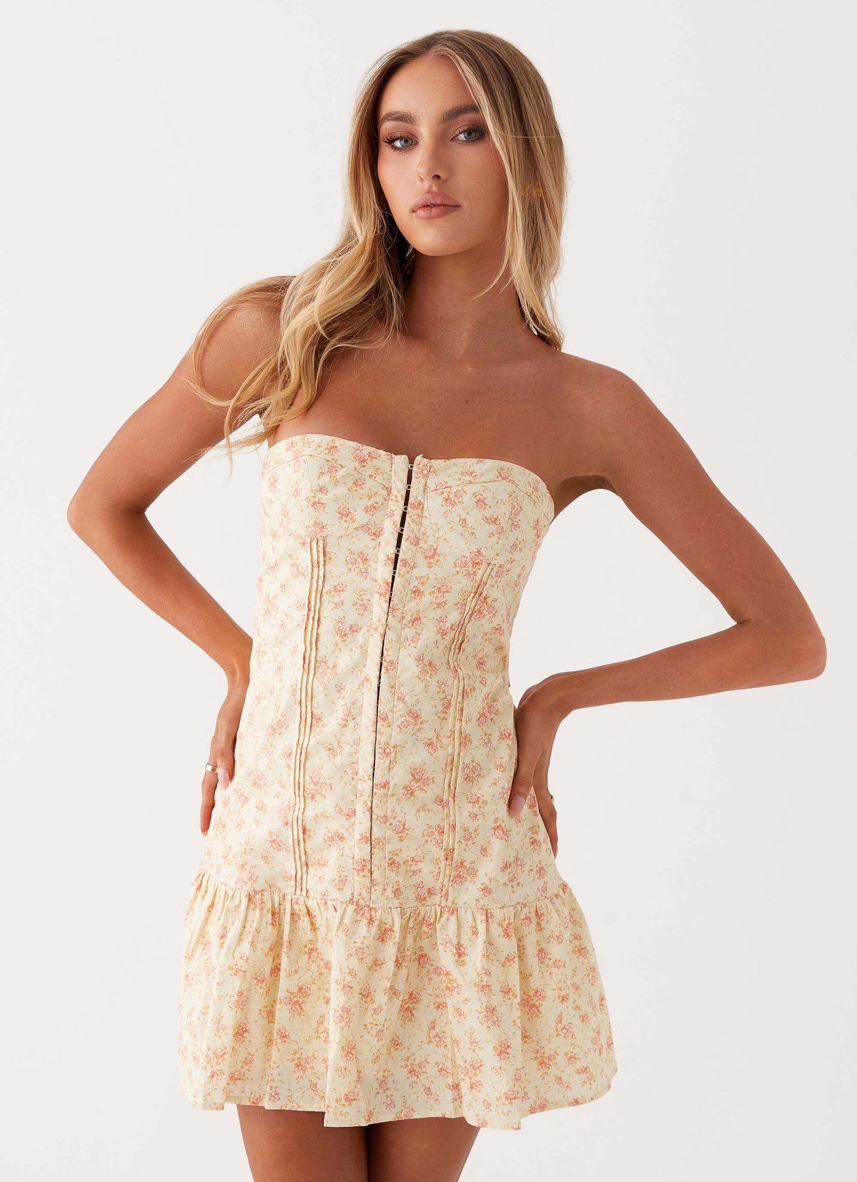 Bloomsbury Bustier Mini Dress - Yellow Ditsy Floral