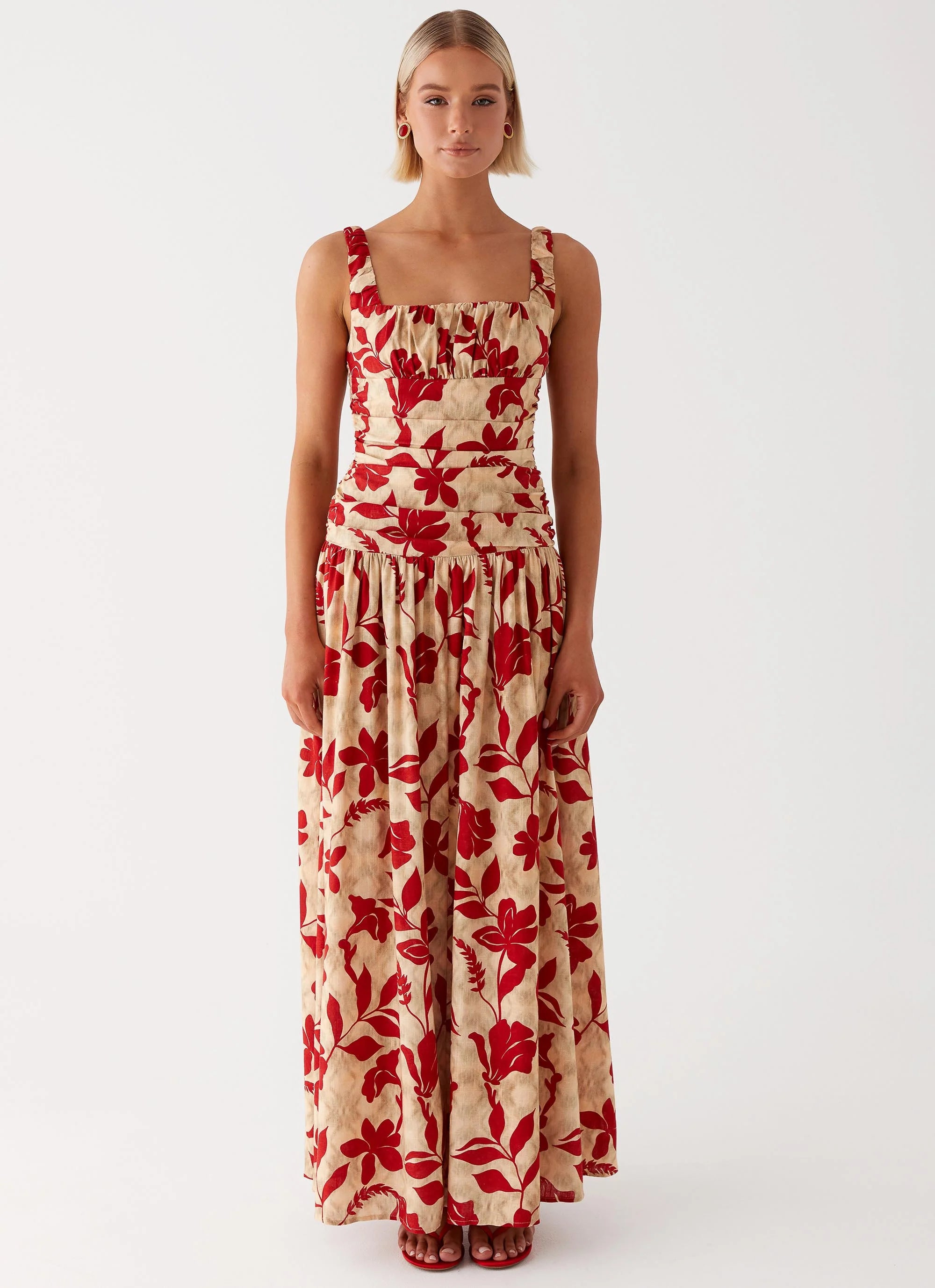 Zinna Linen Maxi Dress - Red