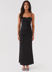 Ariana Linen Maxi Skirt - Black