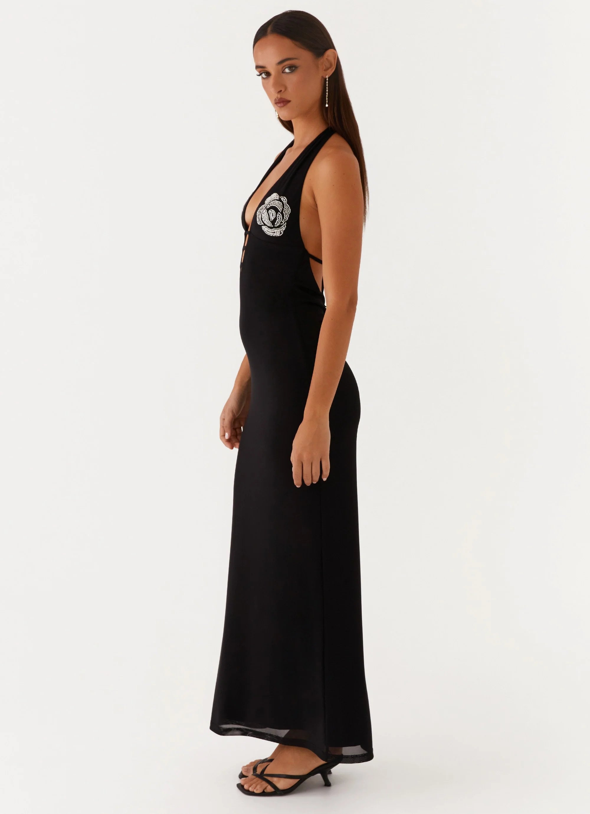 Polina Beaded Halterneck Maxi Dress - Black