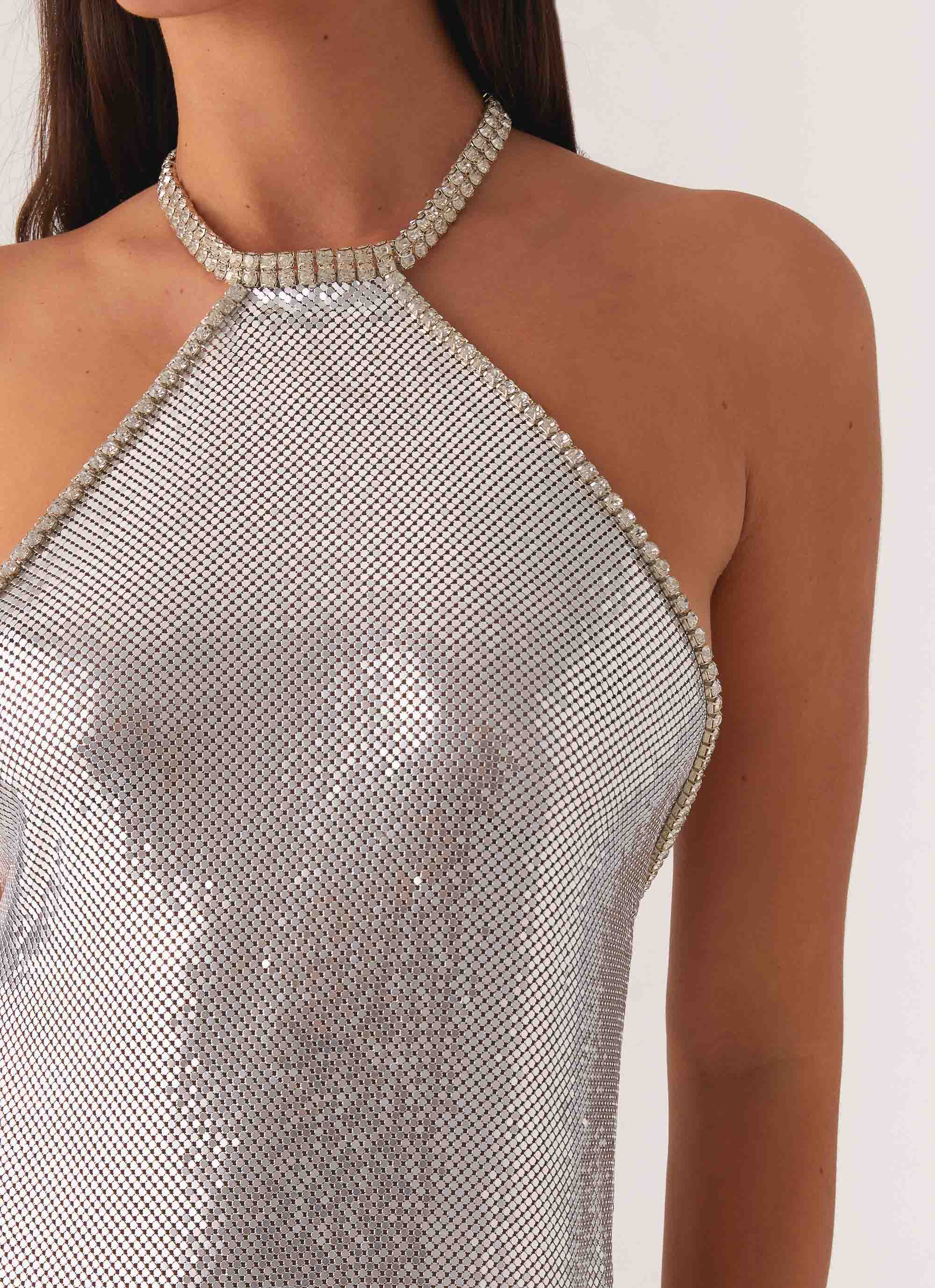 Celebrate Halterneck Chainmail Top - Silver