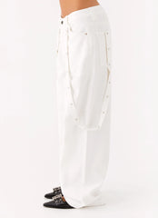 Avril Cargo Denim Pants - White