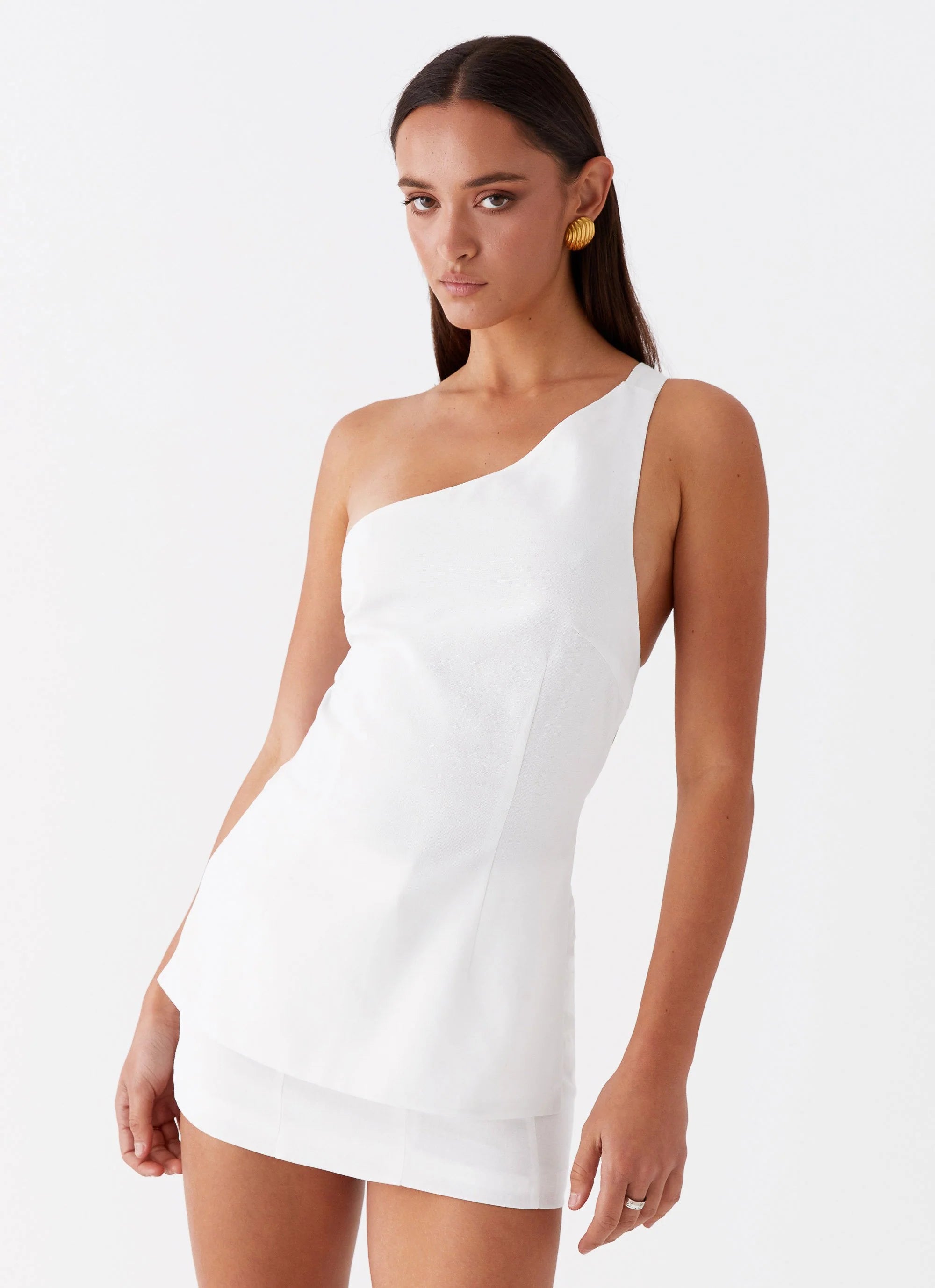 Olsen Linen One Shoulder Top - White