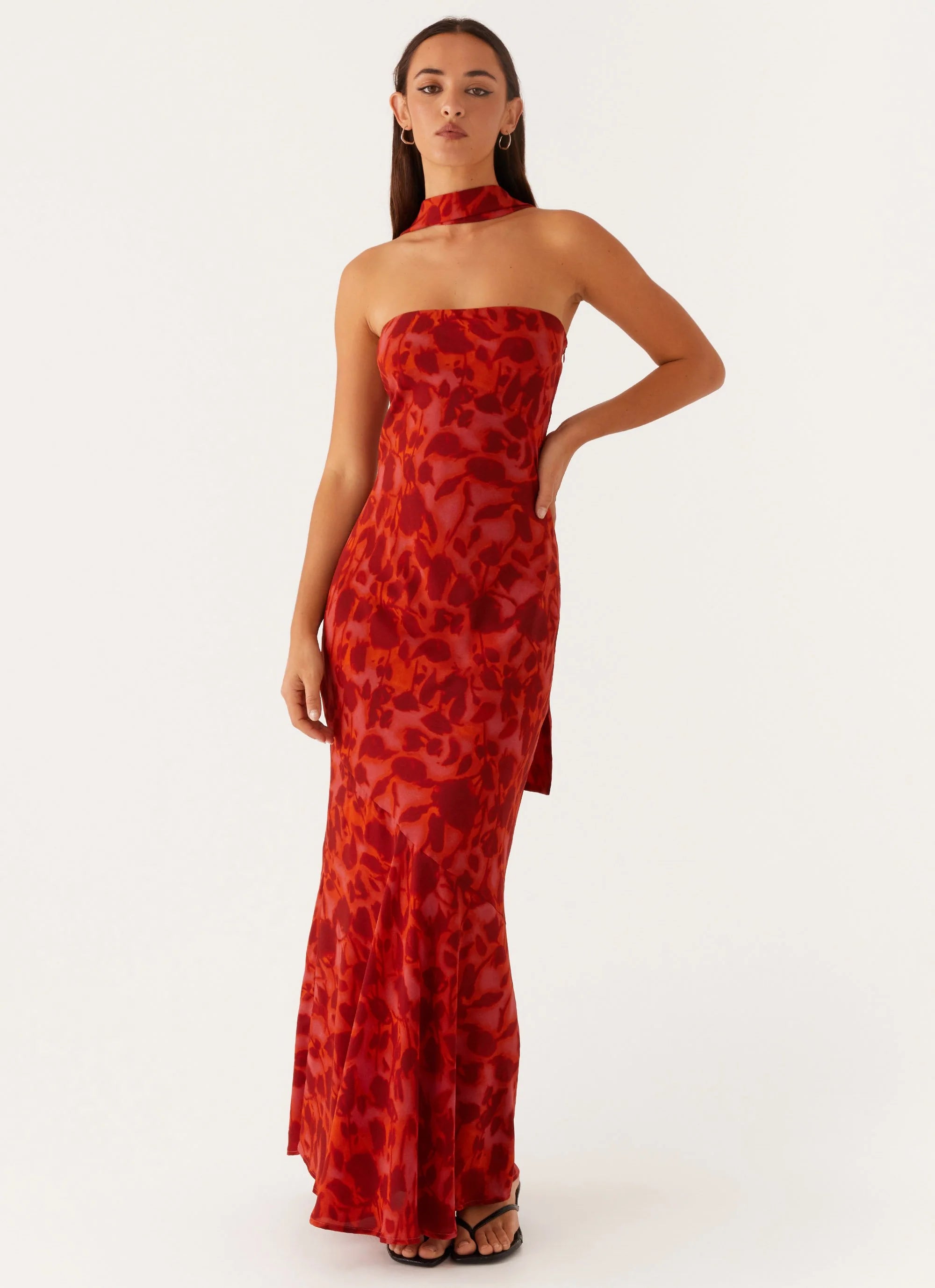 Under The Pagoda Maxi Dress - Deep Red Floral