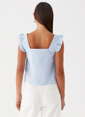 Kiani Tie Front Top - Blue