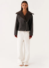 Inka PU Leather Shearling Jacket - Charcoal