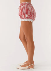 Weston Lace Trim Shorts - Red Gingham