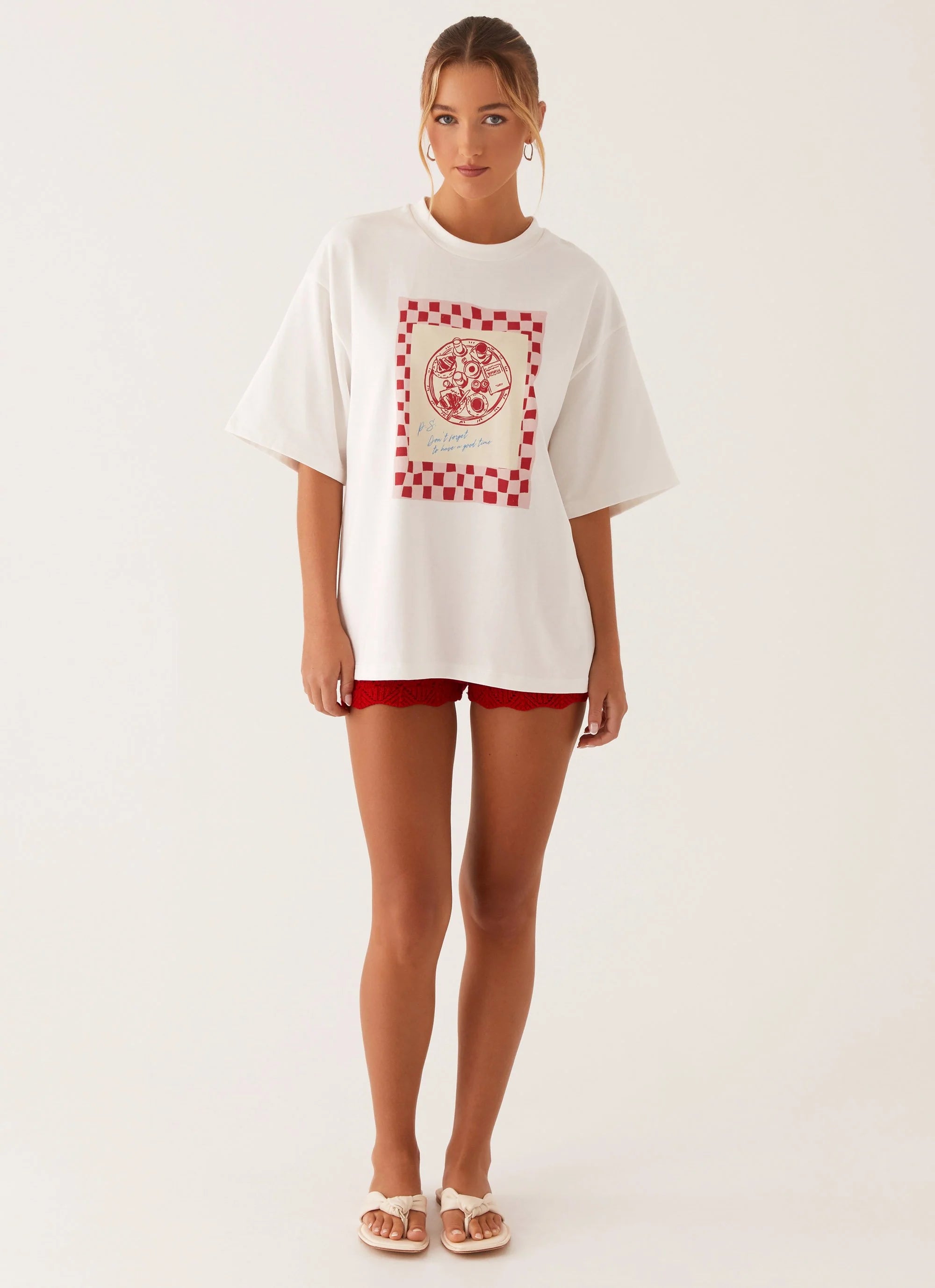 Born To Have Fun Oversized Graphic Tee - Red