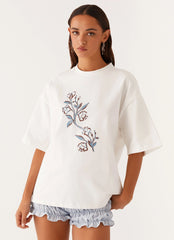 Born To Have Fun Oversized Graphic Tee - Blue Floral