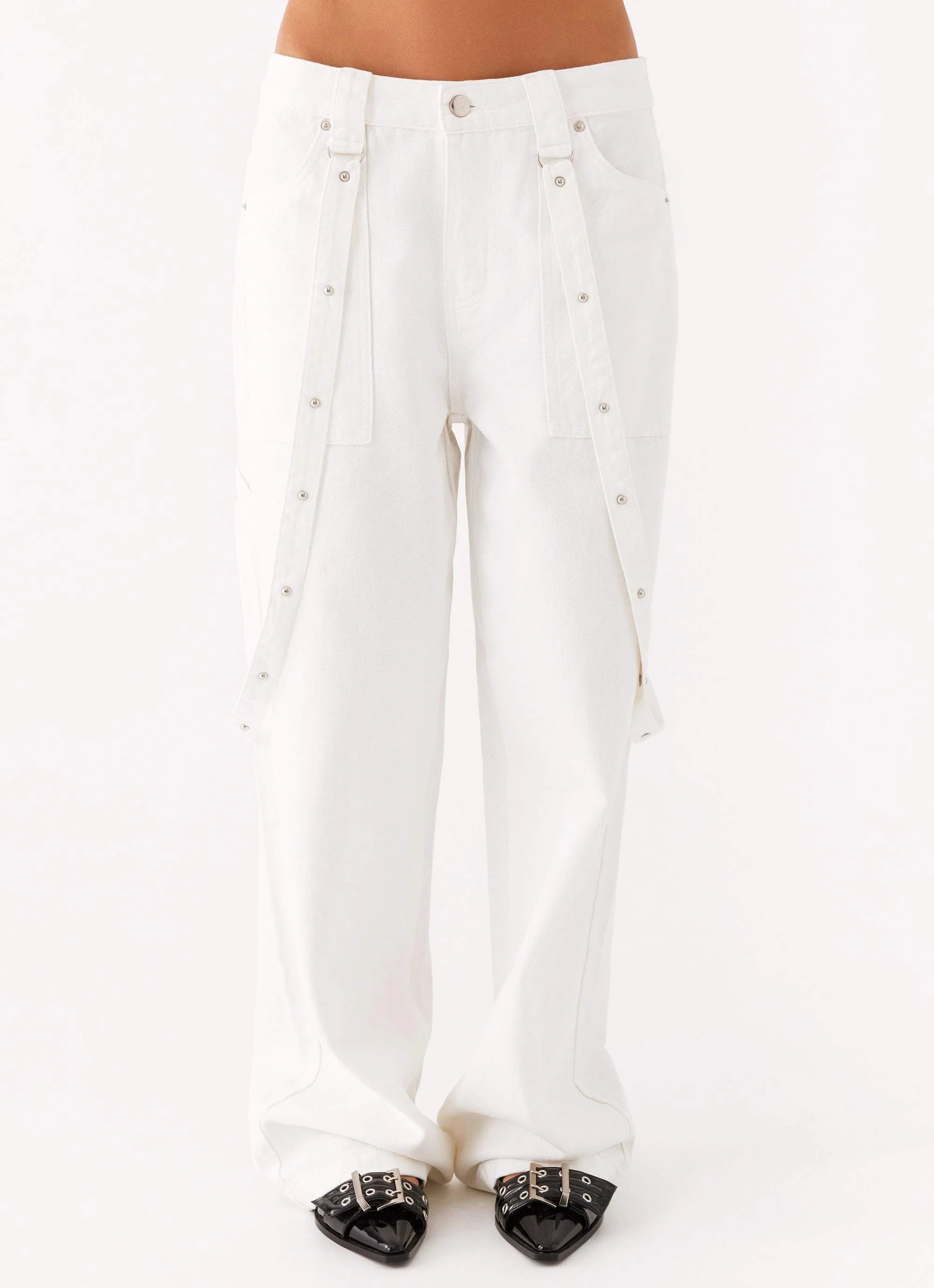 Avril Cargo Denim Pants - White